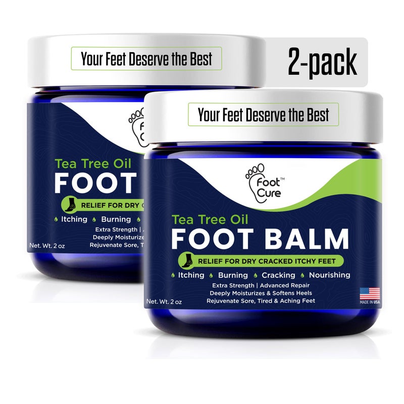 FOOT CURE Tea Tree Oil Balm  Moisturizer for Dry Cracked Feet  Instantly Hydrates  Soothes Irritated Skin  Athletes Foot  Best Foot Care for Women and Men Pack of 2